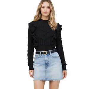 ZARA Black Ruffle Crochet Knit Sweater Pullover Mock Neck Sweater coquette S